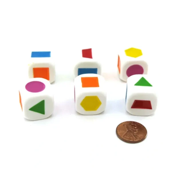 Pack of 6 20mm Educational Color Shapes Dice (Series 2) - White with Assorted - Your Source for Gaming Essentials Cheap