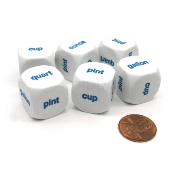 Pack of 6 20mm Educational Capacity Dice - Ounce Cup Pint (x2) Quart Gallon - Your Source for Gaming Essentials Best Sale