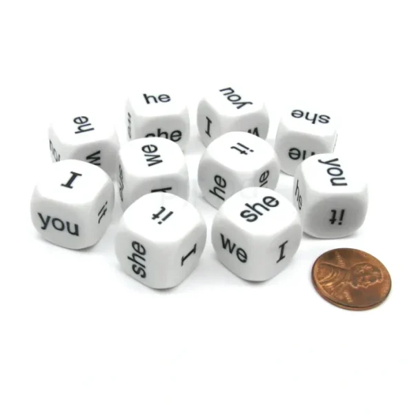 Pack of 10 16mm Educational English Pronouns Dice - I He She We You It - Your Source for Gaming Essentials Clearance