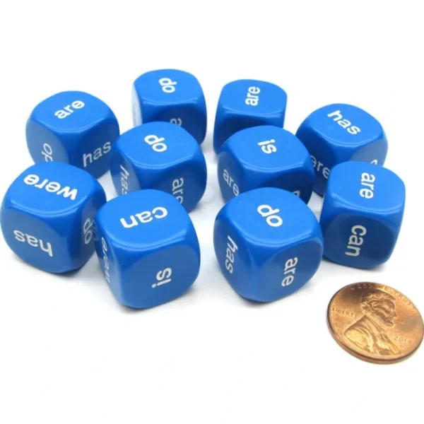 Pack of 10 16mm Educational English Being and Helping Verb Dice- Blue with White - Your Source for Gaming Essentials Hot