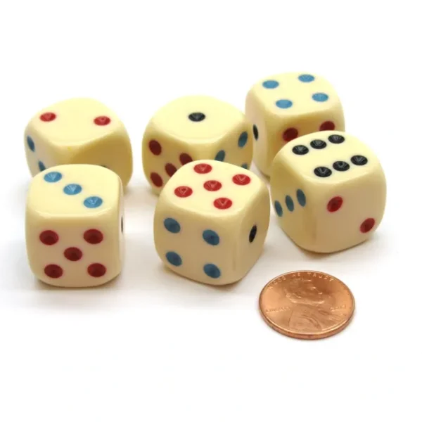 Pack of 6 19mm Round Opaque Michigan Red Eye Dice - Ivory - Your Source for Gaming Essentials Sale