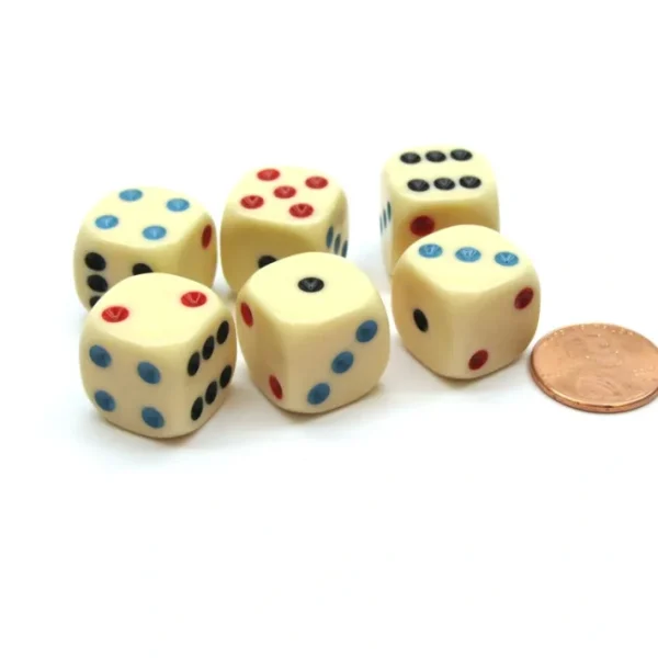 Pack of 6 16mm Round Opaque Michigan Red Eye Dice - Ivory - Your Source for Gaming Essentials Store