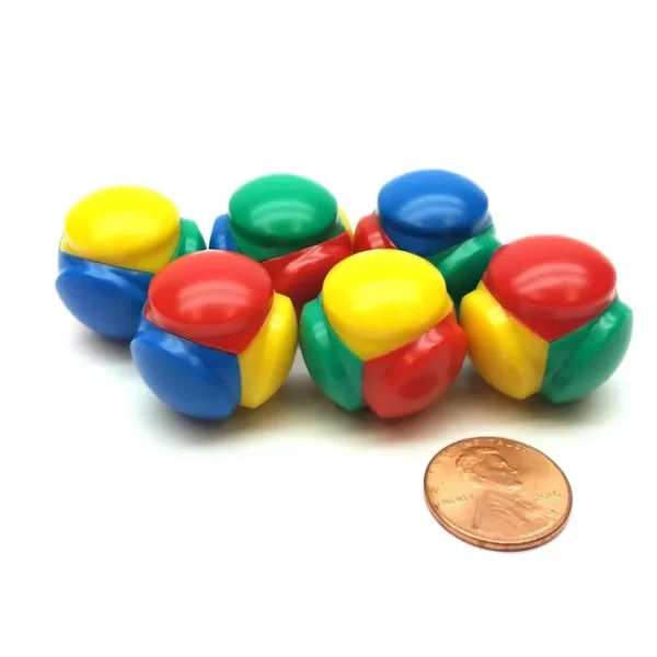 Pack of 6 20mm 4-Sided Color Dice Plastic Hollow Roller - Red Yellow Green Blue - Your Source for Gaming Essentials Discount