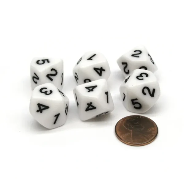 Pack of 6 16mm 10-Sided D5 Numbered 1 to 5 Twice Dice - White with Black - Your Source for Gaming Essentials Store