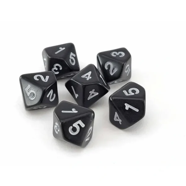 Pack of 6 20mm 10-Sided D5 Numbered 1 to 5 Twice Dice - Black with White - Your Source for Gaming Essentials Cheap