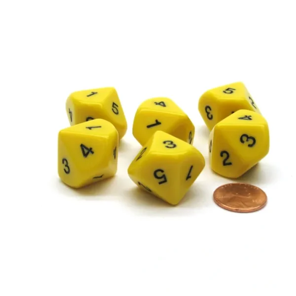Pack of 6 20mm 10-Sided D5 Numbered 1 to 5 Twice Dice - Yellow with Black - Your Source for Gaming Essentials Store