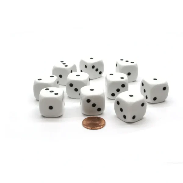 Pack of 10 20mm 6-Sided D3 Spot Dice Numbered 1-3 Twice - White with Black Pips - Your Source for Gaming Essentials Outlet