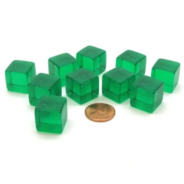 Pack of 10 16mm Square Transparent Blank Dice Cubes - Green - Your Source for Gaming Essentials New