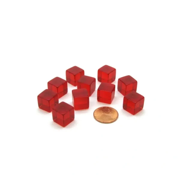 Pack of 10 12mm Square Transparent Blank Dice Cubes - Red - Your Source for Gaming Essentials Discount