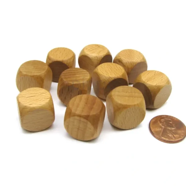 Pack of 10 16mm Wooden Blank Dice - 'Dark' Wood - Your Source for Gaming Essentials New