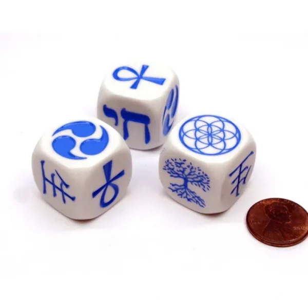 Pack of 3 New Life Symbols 22mm D6 Dice - White with Blue Life Symbol Etches - Your Source for Gaming Essentials Best