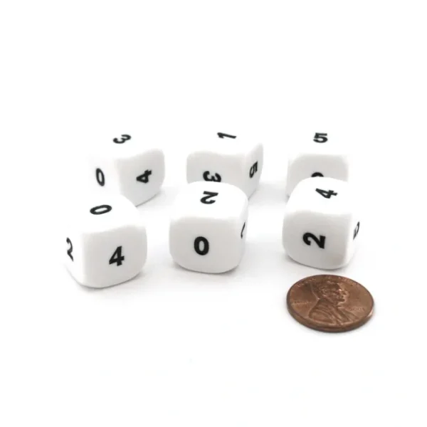 Pack of 6 Opaque Math Number (0-5) 16mm Dice - White with Black Small Numbers - Your Source for Gaming Essentials Flash Sale