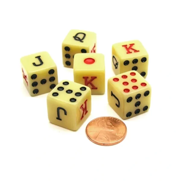 Pack of 6 Opaque 16mm D6 Spanish Poker - Ivory - Your Source for Gaming Essentials Clearance