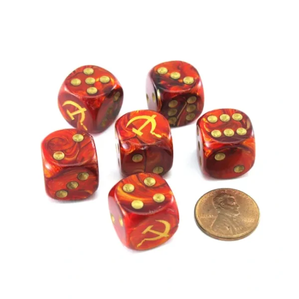 Pack of 6 Scarab Axis and Allies 16mm D6 Russian Dice - Red with Gold Pips - Your Source for Gaming Essentials Best Sale