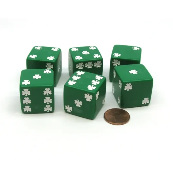 Pack of 6 Shamrock D6 25mm Large Jumbo Dice - Green with White Pips - Your Source for Gaming Essentials Shop