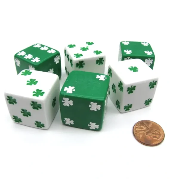 Pack of 6 Shamrock D6 25mm Large Jumbo Dice - 3 White and 3 Green - Your Source for Gaming Essentials Flash Sale