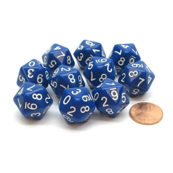 Pack of 10 20-Sided D10 Dice Numbered 0-9 Twice - Blue with White Numbers - Your Source for Gaming Essentials Online