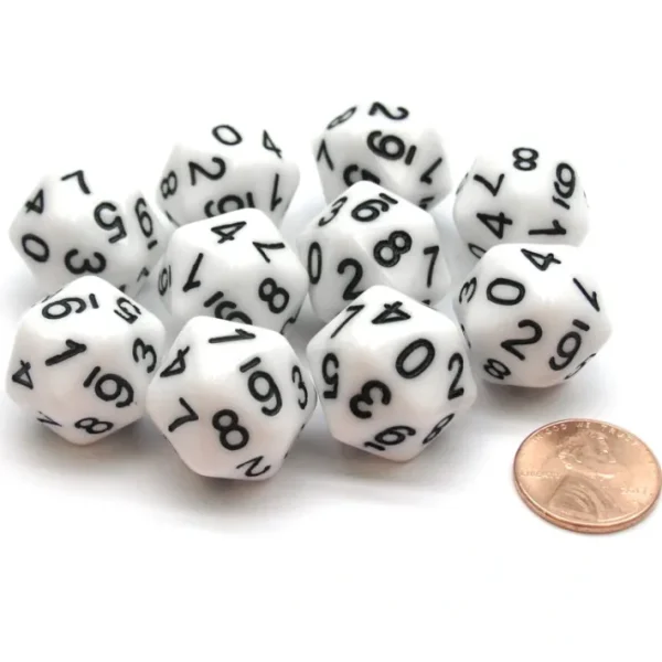 Pack of 10 20-Sided D10 Dice Numbered 0-9 Twice - White with Black Numbers - Your Source for Gaming Essentials Store