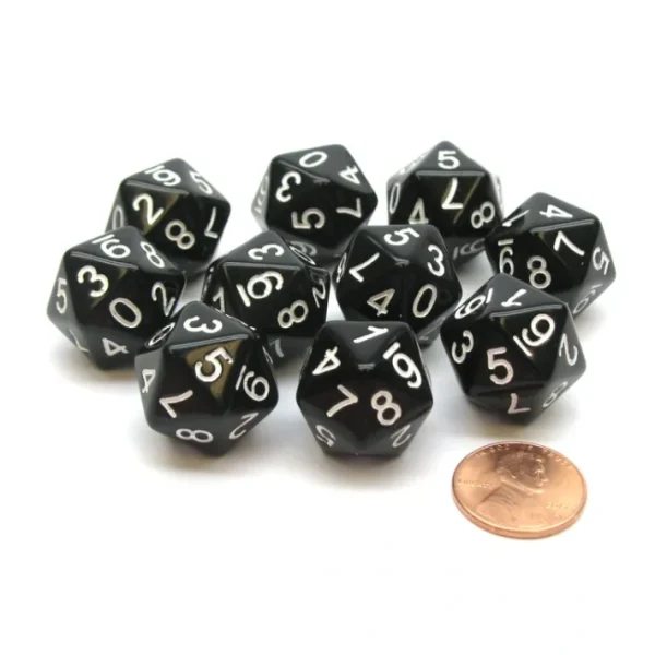Pack of 10 20-Sided D10 Dice Numbered 0-9 Twice - Black with White Numbers - Your Source for Gaming Essentials Sale