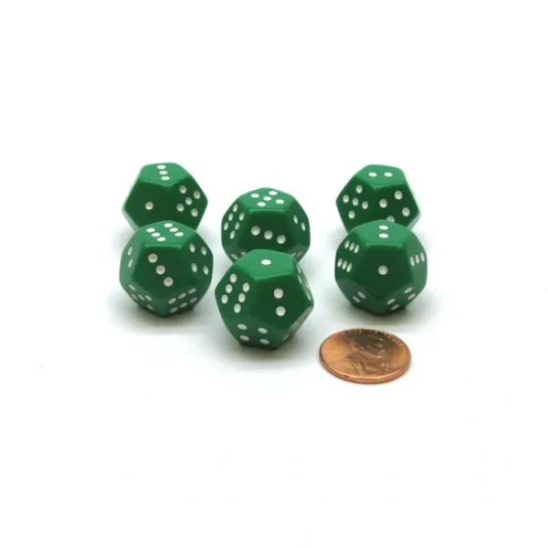 Pack of 6 12-Sided D6 Spotted 1 to 6 Twice Dice - Green with White - Your Source for Gaming Essentials New