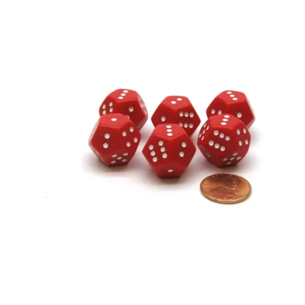 Pack of 6 12-Sided D6 Spotted 1 to 6 Twice Dice - Red with White - Your Source for Gaming Essentials Cheap
