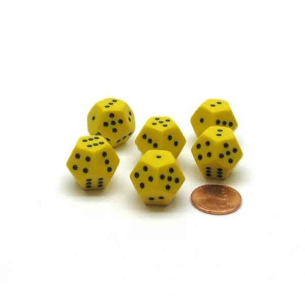 Pack of 6 12-Sided D6 Spotted 1 to 6 Twice Dice - Yellow with Black - Your Source for Gaming Essentials New
