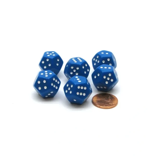 Pack of 6 12-Sided D6 Spotted 1 to 6 Twice Dice - Blue with White - Your Source for Gaming Essentials Hot
