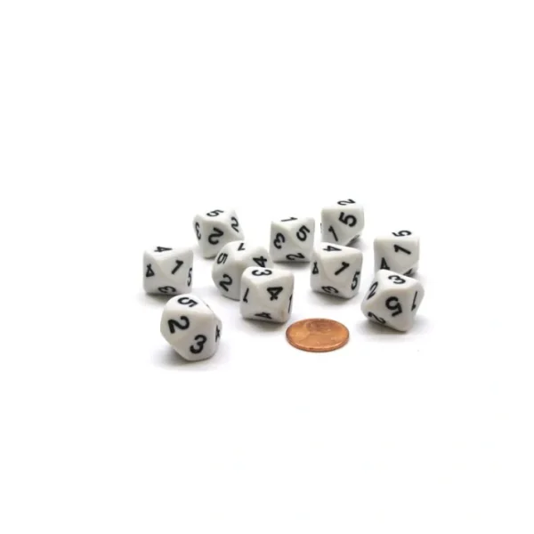 Pack of 10 10-Sided 16mm D5 Dice Numbered 1 to 5 Twice - White with Black - Your Source for Gaming Essentials Store