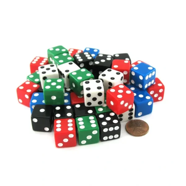 Pack of 50 Six Sided Square Opaque 16mm D6 Dice - Red White Blue Green - Your Source for Gaming Essentials Discount