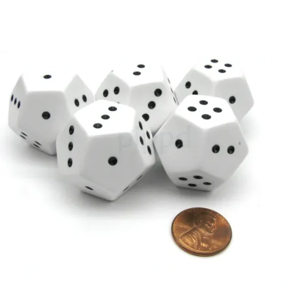 Pack of 5 Spotted 1-4 (3 Times) 12-Sided D4 28mm Dice - White with Black Pips - Your Source for Gaming Essentials Best
