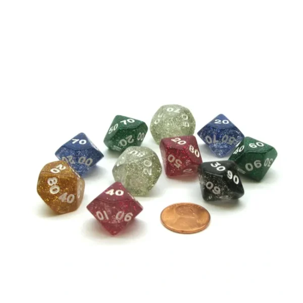 Pack of 10 Tens D10 Glitter Dice - Assorted Colors with White Numbers - Your Source for Gaming Essentials Best Sale