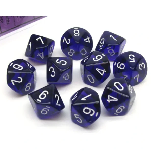 Pack of 10 Translucent Chessex 10-Sided D10 Dice - Purple with White Numbers - Your Source for Gaming Essentials Flash Sale