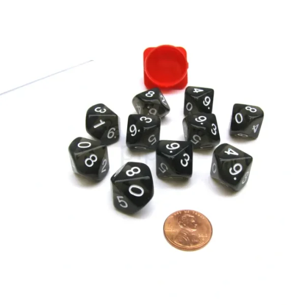 Pack of 10 Transparent 10 Sided D10 16mm Dice - Smoke - Your Source for Gaming Essentials Discount