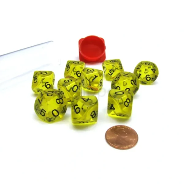Pack of 10 Transparent 10 Sided D10 16mm Dice - Yellow - Your Source for Gaming Essentials Flash Sale