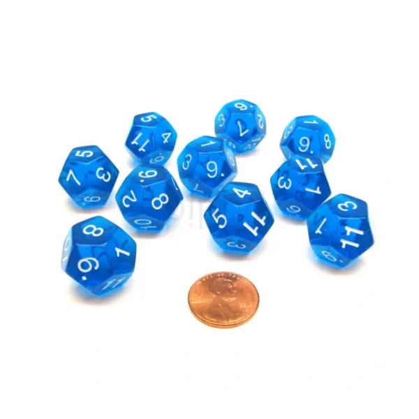 Pack of 10 Transparent 12 Sided D12 20mm Dice - Blue - Your Source for Gaming Essentials Flash Sale