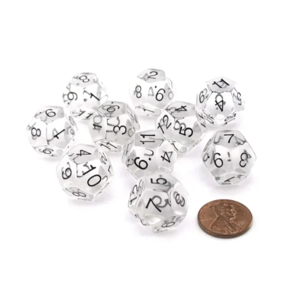 Pack of 10 Transparent 12 Sided D12 20mm Dice - Clear - Your Source for Gaming Essentials Discount