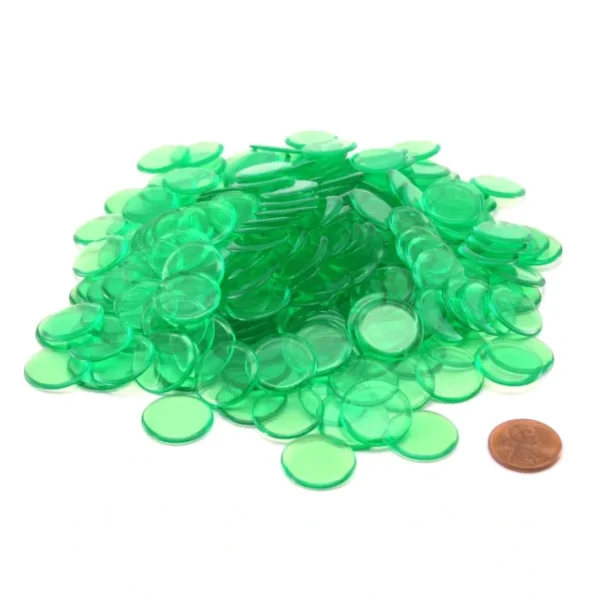 Pack of 250 Transparent Green Extra Thick 3/4" 19mm Sorting Chips - Your Source for Gaming Essentials Outlet