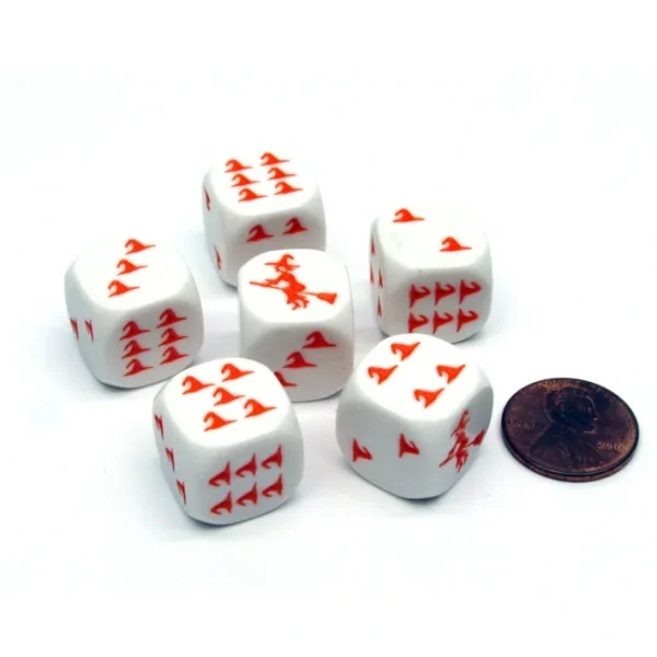 Pack of 6 Witch Halloween Themed 16mm Dice - White with Orange Etches - Your Source for Gaming Essentials Shop
