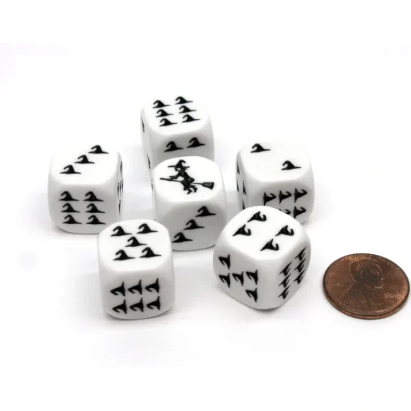Pack of 6 Witch Halloween Themed 16mm Dice - White with Black Etches - Your Source for Gaming Essentials Hot