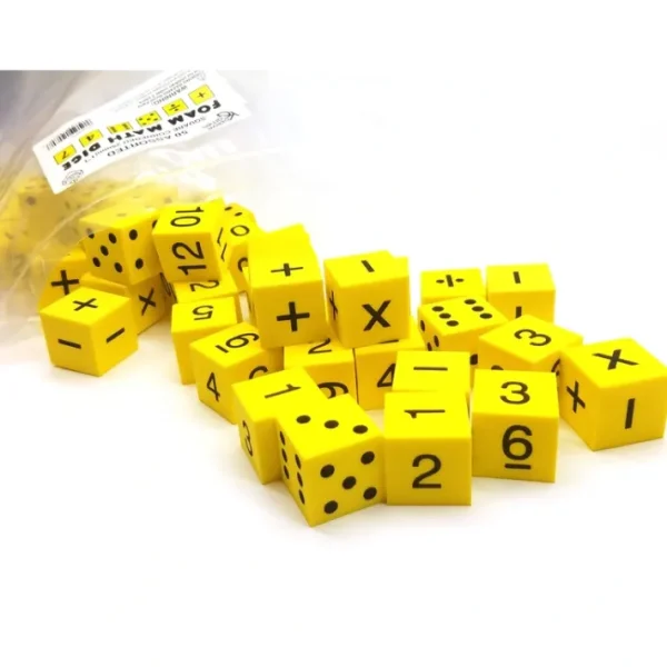 Pack of 50 Yellow 1" 25mm Foam Math Dice - Assorted Function, Spots, and Numbers - Your Source for Gaming Essentials Cheap