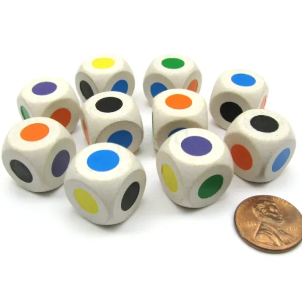 10 Pack Single Spot 16mm Wood Dice-Colors: Purple Blue Orange Green Yellow Black - Your Source for Gaming Essentials Cheap