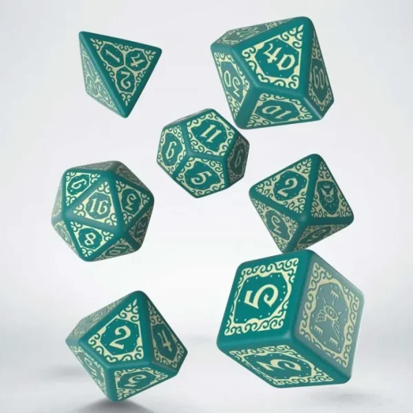 Pathfinder Agents of Edgewatch 7-Piece Polyhedral Dice Set - Turquoise with Beige Numbers - Your Source for Gaming Essentials Store