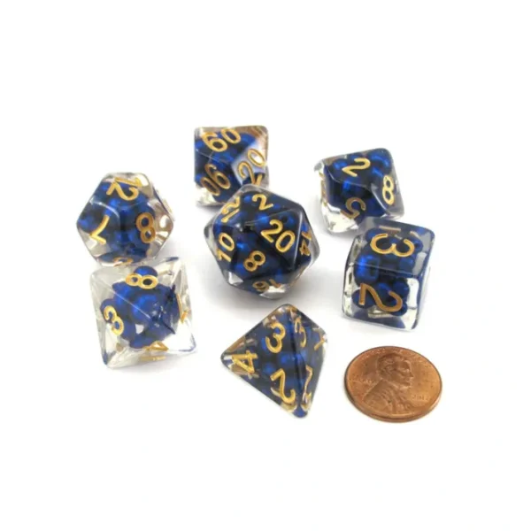 Pearl Resin 16mm 7-Die Polyhedral Dice Set - Royal Blue with Gold Numbers - Your Source for Gaming Essentials Hot