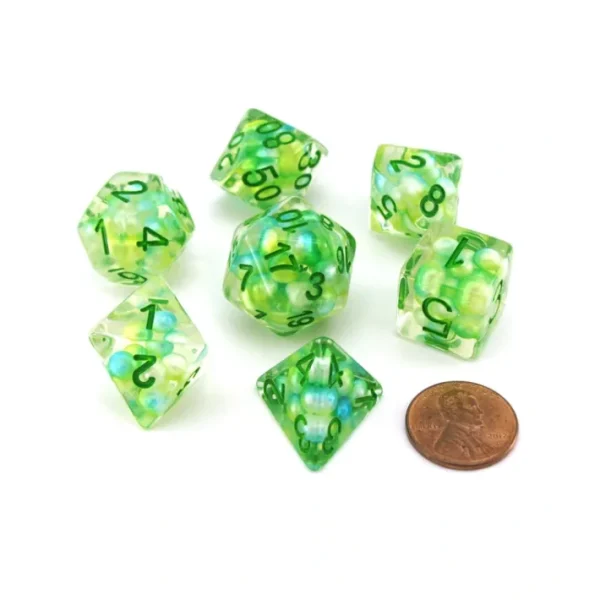 Pearl Resin 16mm 7-Die Polyhedral Dice Set - Sea Foam with Green Numbers - Your Source for Gaming Essentials New