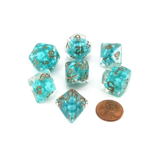 Pearl Resin 16mm 7-Die Polyhedral Dice Set - Teal with Copper Numbers - Your Source for Gaming Essentials Best