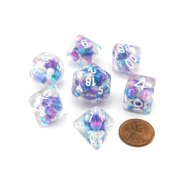 Pearl Resin 16mm 7-Die Polyhedral Dice Set - Gradient Purple Teal with White - Your Source for Gaming Essentials Discount