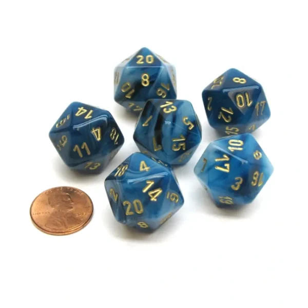 Phantom 20 Sided D20 Chessex Dice, 6 Pieces - Teal with Gold Numbers - Your Source for Gaming Essentials Cheap