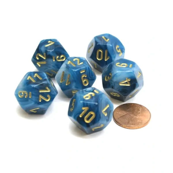 Phantom 18mm 12 Sided D12 Chessex Dice, 6 Pieces - Teal with Gold - Your Source for Gaming Essentials Sale