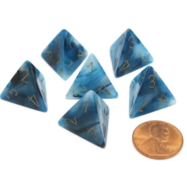Phantom 18mm 4 Sided D4 Chessex Dice, 6 Pieces - Teal with Gold - Your Source for Gaming Essentials Store