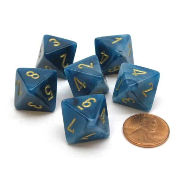Phantom 15mm 8 Sided D8 Chessex Dice, 6 Pieces - Teal with Gold - Your Source for Gaming Essentials Best